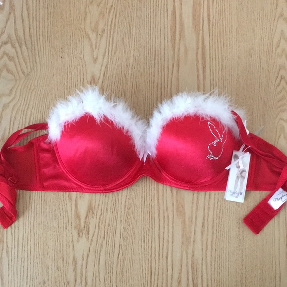 PLAYBOY Other - PLAYBOY INTIMATES Red Faux Fur Santa Playboy Bunny Bra with Rhinestones Size 38C